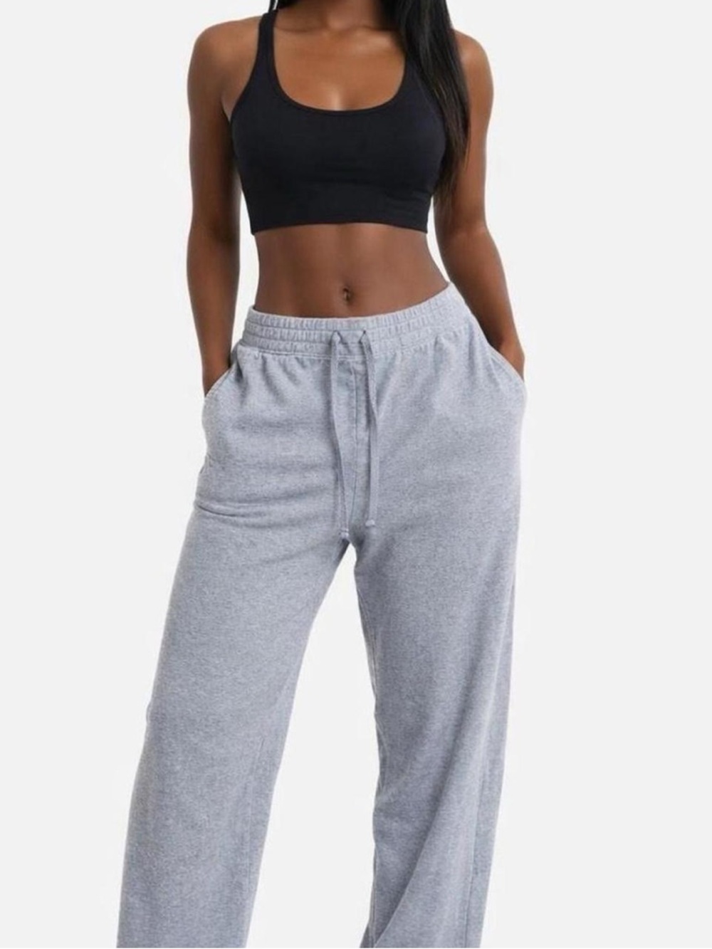Karen Scott Light Gray Drawstring Wide-Leg Joggers